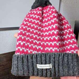 Horseware Women's Pink and Gray Knit Beanie